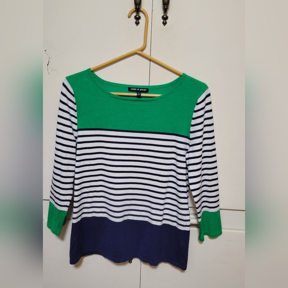 Green and Navy Striped Women's Top by Cable & Gauge